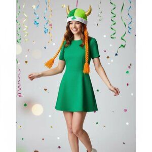 Viking Horned Hat w/ Orange Braids & Four Leaf Clover NWT